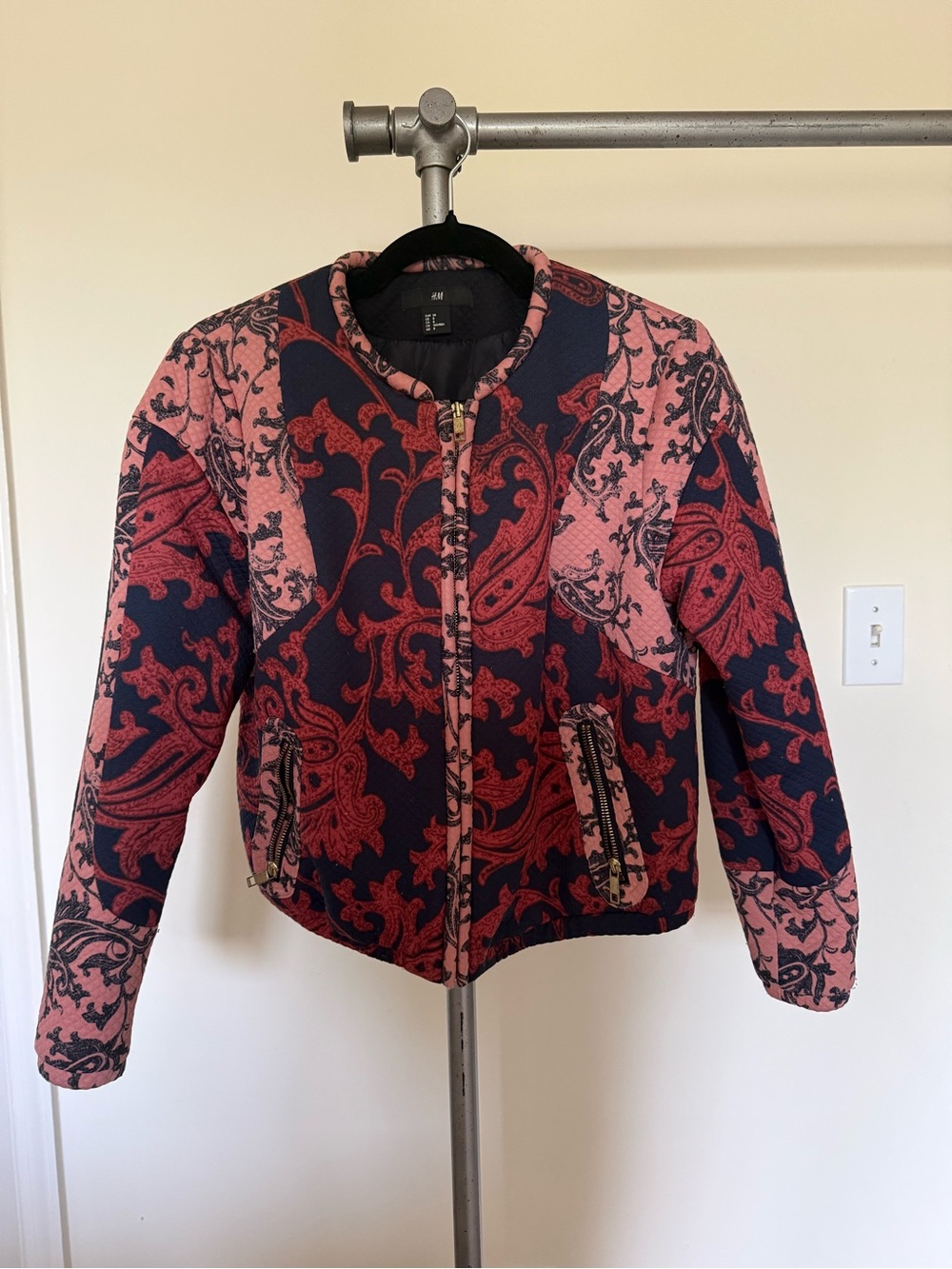 H&M Pink & Navy Paisley Bomber Jacket
